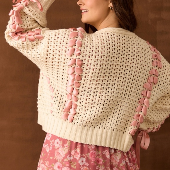 NEW Arula Pink Ribbon Cardigan Plus Size A / 1X NWT - Picture 5 of 11